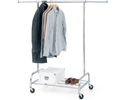 Tatkraft® TIGER Professioneel Heavy Duty Verrijdbaar Kledingrek Met Schoenenrek Op Wielen - Stevig Mobiel Verstelbaar Kleren Rek Op Wielen - Kledingstandaard Hangrek - In Breedte Verstelbaar - Verchroomd - 100 Kilo Belastbaar