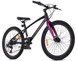 Tatra Bikes Kinderfiets 24 inch, Fiets voor Kinderen van 8 tot 12 jaar met aluminium frame, 7 derailleurversnellingen, schijfremmen, bel, voetsteun, reflectoren (Zwart Paars)