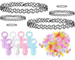 Tattoo Ketting jaar90-set, jaar90-outfit voor dames, halsband, armband, fopspeenketting, elastische halsketting, decoratieve fopspeen, fopspeen