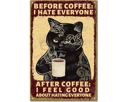 Tattooed Black Cat Vintage Plate - Coffee Metal Tin Sign - Poster Sign Wall Decoration - Retro Painting Plaque - Iron Sign Art Mural Hanging - Voor Thuis Keuken Woonkamer