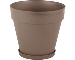 Taupe Bloempot - Mansion - 46L in- & outdoor - Ronde gerecycleerde hoogwaardige sierpot Ø47cm + gratis schaal en drainage - Mokka