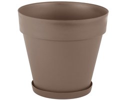 Taupe ECO hoog-hoge - Bloempot - Mansion 76L in- outdoor - Ronde gerecycleerde hoogwaardige sierpot - Ø55cm + gratis schaal en drainage - Mokka