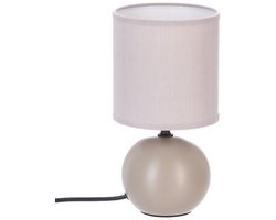 Taupe Keramische Ball Tafellamp | E14 Nachtlamp | Stoffen Kap | Ø13 x H25 cm | Bureaulamp | Ceramic Ball Lamp
