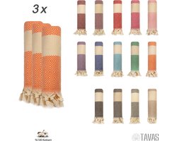 Tavas 3 Mini Hamamdoeken Oranje %100 Katoen 50x90 cm Badhanddoeken Dames Hotel Handdoek Pestemal Gastendoekjes Fouta