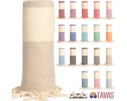 Tavas Hamamdoek Beige Strandlaken %100 Katoen XL Saunalaken 100 x 180 cm Badhanddoek Groot Douchelaken Dames Hotel Handdoek Pestemal Fouta Pareo Yoga Deken Heren