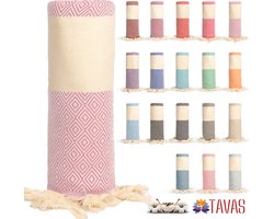 Tavas Hamamdoek Lichtroze Strandlaken %100 Katoen XL Saunalaken 100 x 180 cm Badhanddoek Groot Douchelaken Dames Hotel Handdoek Pestemal Fouta Pareo Yoga Deken Heren