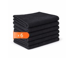 Tavas Harmonie Gastendoekjes - Zwart - Set van 6 - Kleine Handdoeken - 30 x 50 cm - 100% Katoen