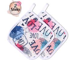 Tavas Hittebestendige Pannenlappen | 2 Stuks | Katoen, Thermolite | tot 220°C | Love