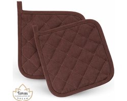 TAVAS Mooi Bruin - Pannenlappen 2 Stuks - 100% Katoen - Hittebestendige Pannenlapset