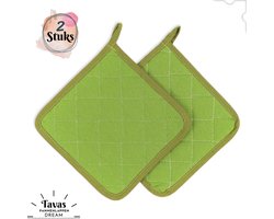 Tavas Mooi Hittebestendige Pannenlappen | 2 Stuks | Katoen, Kerstcadeau, Christmas Gift | Groen