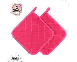 Tavas Mooi Hittebestendige Pannenlappen | 2 Stuks | Katoen, Kerstcadeau, Christmas Gift | Roze