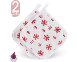 TAVAS Mooi sneeuwvlok Hittebestendige Pannenlappen 2 Stuks Hittebestendige Pannenlapset Katoen | Rood, Wit | Pannenlap met kerstmotief, Kerstcadeau, Christmas Gift | Thermolite tot 220°C
