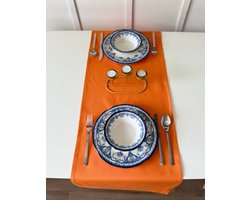 Tavas Tafelloper - 40 x 140 cm - Oranje - Tafeldecoratie - Tafelkleed - Tafellaken - Katoen