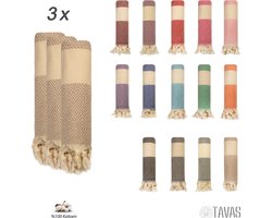 TAVAS Theedoeken & Keukendoeken Set – 3 x 50x90cm – Beige - 100% Katoen – Wafelstructuur – Sneldrogend – Zachte Handdoeken voor Keuken