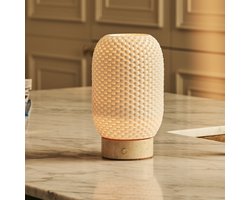 Tavellio Aurora Draadloze Tafellamp – H22 – Travertijn en Porselein – 3D geprint – Beige