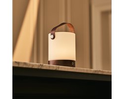 Tavellio Avery Oplaadbare Tafellamp - Hout en Lederbandje - Tot 80 branduren - Donkerbruin