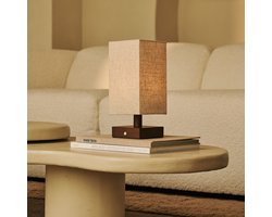 Tavellio Bob Oplaadbare Tafellamp – H30 – Hout & Linnen – Tot 100 branduren – Donkerbruin