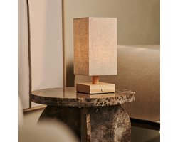 Tavellio Bob Oplaadbare Tafellamp – H30 – Hout & Linnen – Tot 100 branduren – Lichtbruin