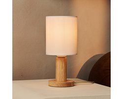 Tavellio Borris Tafellamp – H26 – Hout en linnen kap – E27 – Lichtbruin