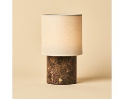 Tavellio Dou Oplaadbare Tafellamp – Emperador Marmer en Linnenkap – Tot 100 uur – Bruin