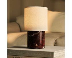 Tavellio Dou Oplaadbare Tafellamp – Rosso Levanto Marmer en Linnenkap – Tot 100 branduren – Rood