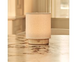 Tavellio Dou Small – Oplaadbare Tafellamp – Travertine Marmer – Creme Linnenkap – Beige
