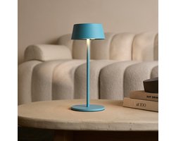 Tavellio – Draadloze Tafellamp Hugo – Amsterdams blauw – Tot 120 branduren – Dimbaar, USB & Touch – Oplaadbare Tafellamp op Accu en Batterij – Bureaulamp – Tafellamp slaapkamer – Leeslamp – Tafellamp Binnen en Buiten & IP54 – 36CM