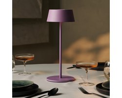 Tavellio – Draadloze Tafellamp Hugo – Lila – Tot 150 branduren – Dimbaar, USB & Touch – Oplaadbare Tafellamp op Accu en Batterij – Bureaulamp – Tafellamp slaapkamer – Leeslamp – Tafellamp Binnen en Buiten & IP54 – 36CM