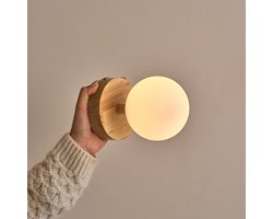 Tavellio – Draadloze Wandlamp Richella – Tot 100 branduren – Licht bruin & 100% Hout – Dimbaar, USB & Touch – 2700K-4000K-6000K – Oplaadbare wandlamp – Wandlamp op Accu & Batterij –Trapverlichting – Woonkamer – Nachtlampje – ø12CM*17CM