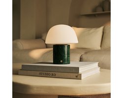 Tavellio Maes Draadloze Tafellamp – H20 – Verde Alpi Marmer en Glas – Tot 100 uur – Groen