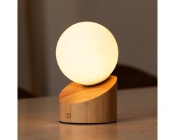 Tavellio Morris Draadloze Tafellamp – H19 – Hout en Glas – Tot 100 uur