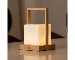 Tavellio Noah Oplaadbare Tafellamp – H25 – Hout en Glas – Tot 80 branduren