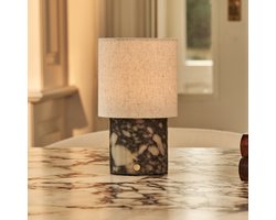 Tavellio Onoda Oplaadbare Tafellamp – Calacatta Viola Marmer en Beige Linnenkap – Tot 100 uur