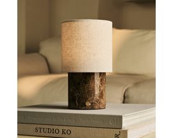 Tavellio Onoda Oplaadbare Tafellamp – Emperador Marmer en Beige Linnenkap – Tot 100 uur – Bruin
