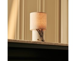 Tavellio Onoda Oplaadbare Tafellamp – Lilac Marmer en Beige Linnenkap – Tot 100 uur – Wit