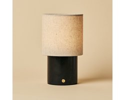 Tavellio Onoda Oplaadbare Tafellamp – Nero Marquina Marmer en Beige Linnenkap – Tot 100 uur – Zwart