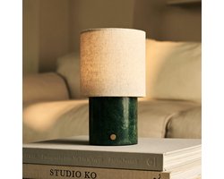 Tavellio Onoda Oplaadbare Tafellamp – Verde Alpi Marmer en Beige Linnenkap – Tot 100 uur – Groen