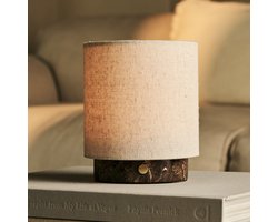 Tavellio Onoda Small – Oplaadbare Tafellamp – Emperador Marmer – Beige Linnenkap – Tot 100 uur