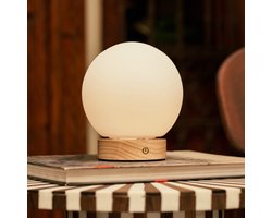 Tavellio – Oplaadbare Tafellamp Flore – 100% Hout & Glas – tot wel 100 branduren – Oplaadbaar, Dimbaar, Draadloos & USB – Touch schakelaar – Tafellamp op Accu en Batterij – Bureaulamp – Campinglamp – Leeslamp – Tafellamp Binnen en Buiten – 17CM