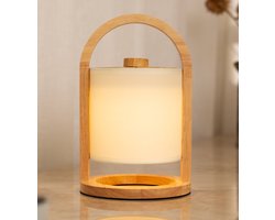 Tavellio – Oplaadbare Tafellamp River – tot 100 branduren – Gemaakt van hout – Oplaadbaar, Dimbaar, Draadloos & USB – Druk schakelaar – Tafellamp op Accu & Batterij – Bureaulamp – Leeslamp – Nachtlamp – Tafellamp Binnen en Buiten – 27CM