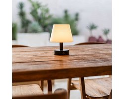 Tavellio – Oplaadbare Tafellamp Teddy – Zwart – Tot wel 80 uur – Gemaakt van hout – Dimbaar, Draadloos & USB – Touch schakelaar – Tafellamp op Accu & Batterij – Bureaulamp – Leeslamp – Nachtlampje – Tafellamp Binnen en Buiten – 18CM