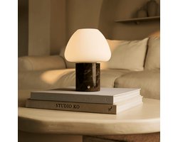 Tavellio Ostade Draadloze Tafellamp – H25 – Emperador Marmer en Glas – Tot 100 uur – H25 – Bruin