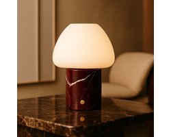 Tavellio Ostade Draadloze Tafellamp – H25 – Rosso Levanto Marmer en Glas – Tot 100 uur – H22 – Rood