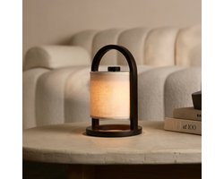 Tavellio River Oplaadbare Tafellamp – H27 – Hout en Linnen – Tot 100 uur – Bruin