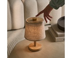 Tavellio Rover Draadloze Tafellamp – H30 – Hout en Linnen – Tot 100 uur – Lichtbruin