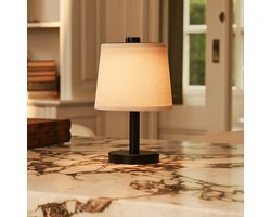 Tavellio Rover Draadloze Tafellamp – H30 – Hout en Linnenkap – Tot 100 uur – Zwart