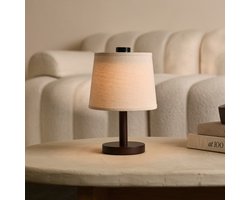 Tavellio Rover Oplaadbare Tafellamp - 30CM - Hout en Linnen - Tot 100 branduren - Donkerbruin