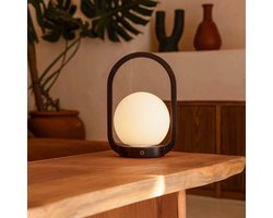 Tavellio Skye Oplaadbare Tafellamp – H27 – Hout en Glas – Tot 80 uur – Donkerbruin