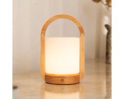 Tavellio – Tafellamp George – Handgemaakt – 100% Hout & glas – Dimbaar, Draadloos & USB – Touch schakelaar – Tafellamp op Accu en Batterij – Bureaulamp – Leeslamp Kampeerlamp – Nachtlampje – Binnen en Buiten – 24CM – Tot wel 100 branduren