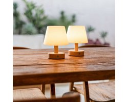 Tavellio – Tafellamp Teddy – Duo Pack – 2 stuks – Tot wel 100 branduren – 100% Hout – Dimbaar, Draadloos & USB – Touch schakelaar – Oplaadbare Tafellamp – Tafellamp op Accu – Leeslamp Kampeerlamp – Nachtlampje – Tafellamp Binnen en Buiten – 18CM